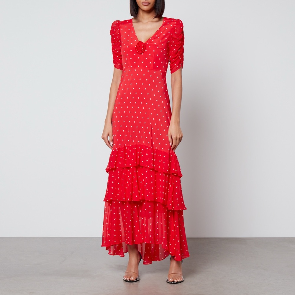 Rixo Rosheen Midi Dress in Red Vintage Spot